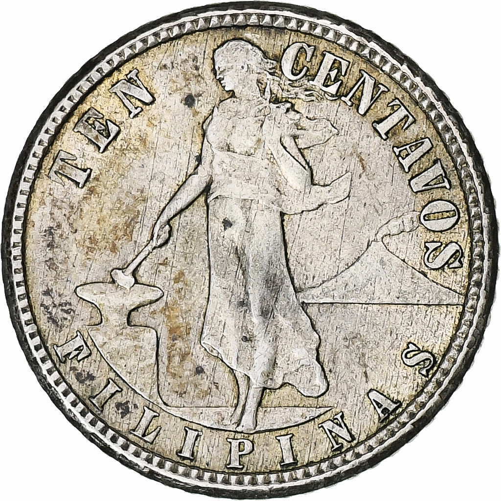 Philippines, 10 Centavos, 1918, San Francisco, Silver, EF(40-45), KM:169