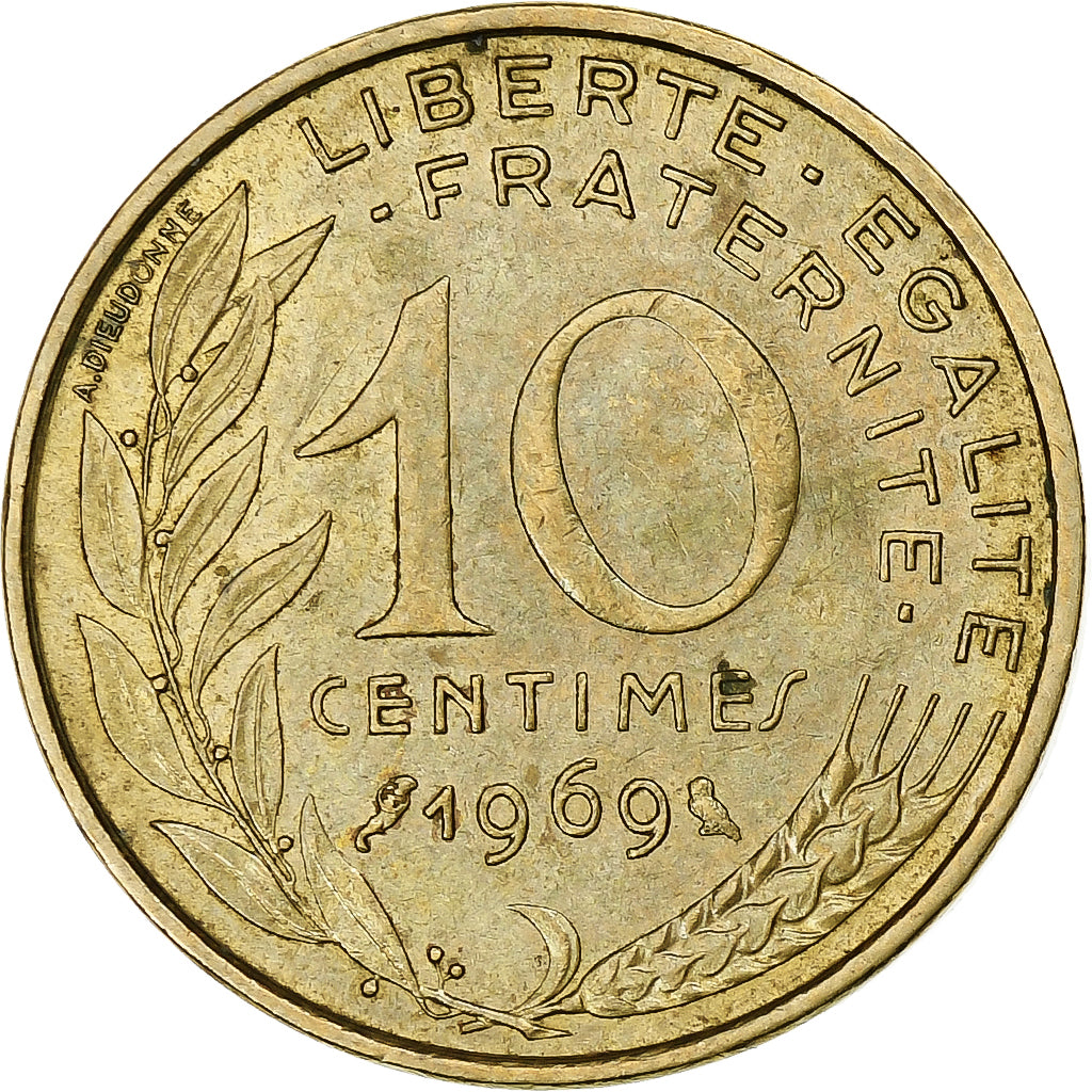 Francia, 10 Centimes, Marianne, 1969, Paris, Alluminio-bronzo, BB, Gadoury:293
