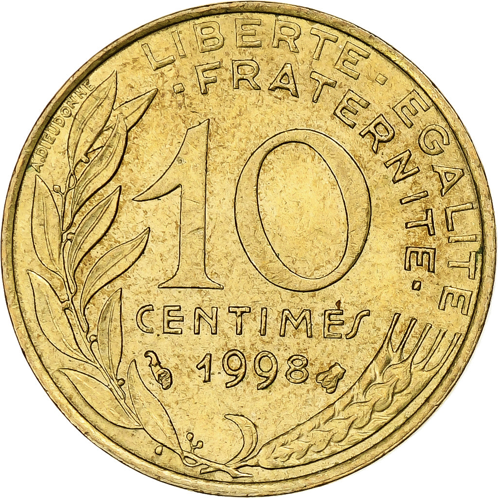 Frankrijk, 10 Centimes, Marianne, 1998, Pessac, Aluminum-Bronze, ZF+