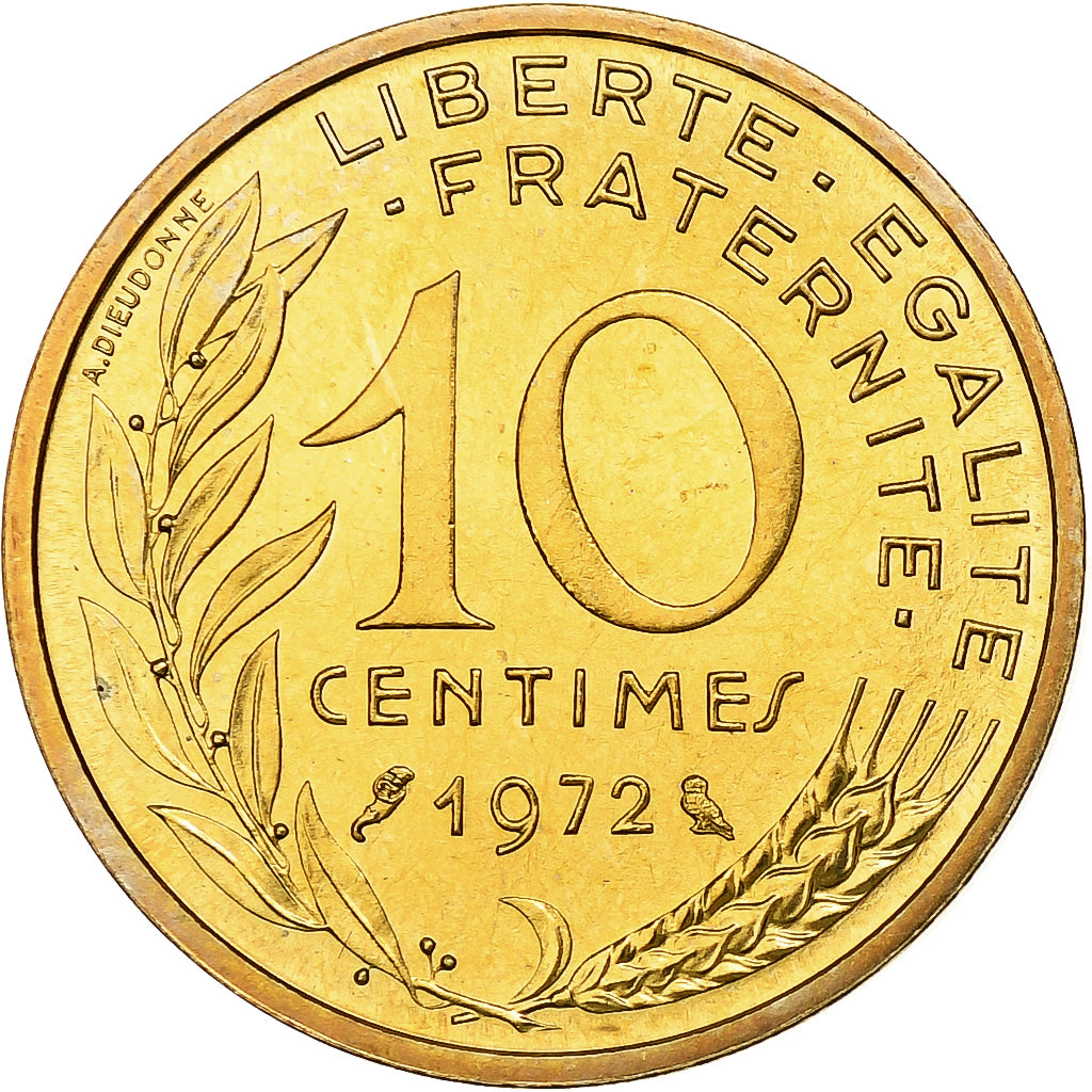 Frankrijk, 10 Centimes, Marianne, 1972, Paris, Aluminum-Bronze, UNC-