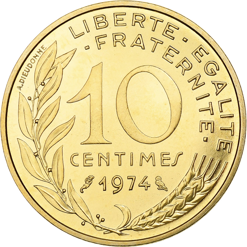 Francia, 10 Centimes, Marianne, 1974, Paris, Alluminio-bronzo, SPL, Gadoury:293