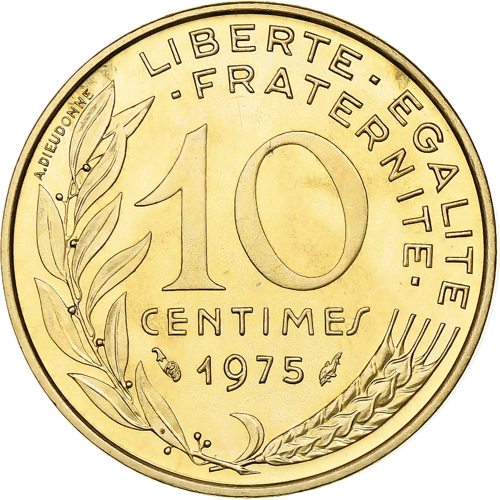 Frankrijk, 10 Centimes, Marianne, 1975, Paris, Aluminum-Bronze, UNC-