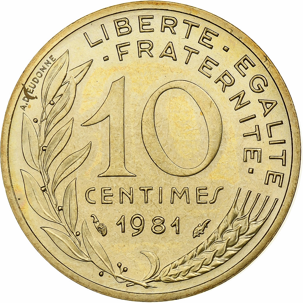 Frankrijk, 10 Centimes, Marianne, 1981, Paris, Aluminum-Bronze, UNC-