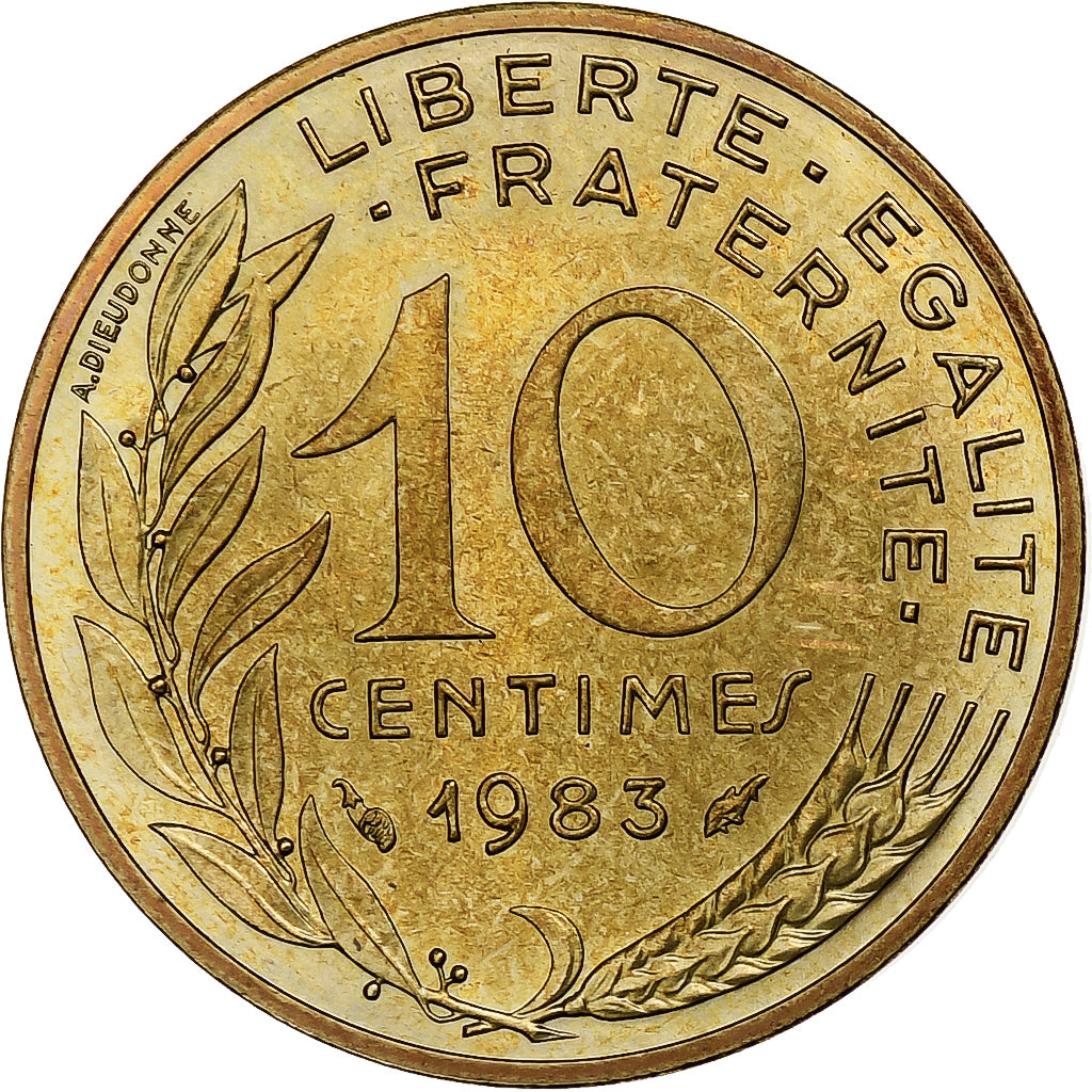 Frankrijk, 10 Centimes, Marianne, 1983, Paris, Aluminum-Bronze, UNC-