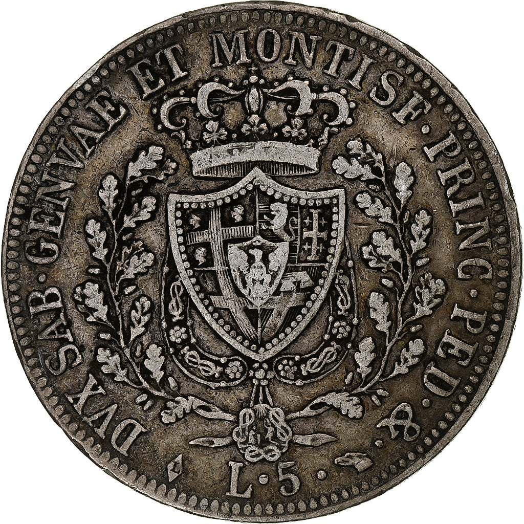 Itália, Kingdom of Sardinia, Carlo Felice, 5 Lire, 1824, Turin, Prata