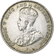 Ceylon, George V, 50 Cents, 1922, Calcutta, Silver, AU(50-53), KM:109a