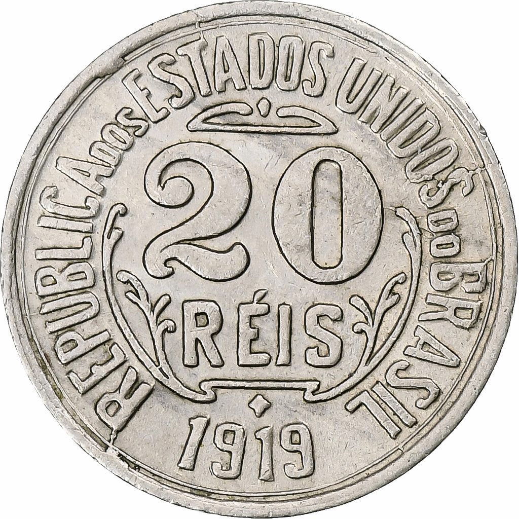Brazil, 20 Reis, 1919, Rio de Janeiro, Copper-nickel, AU(55-58), KM:516