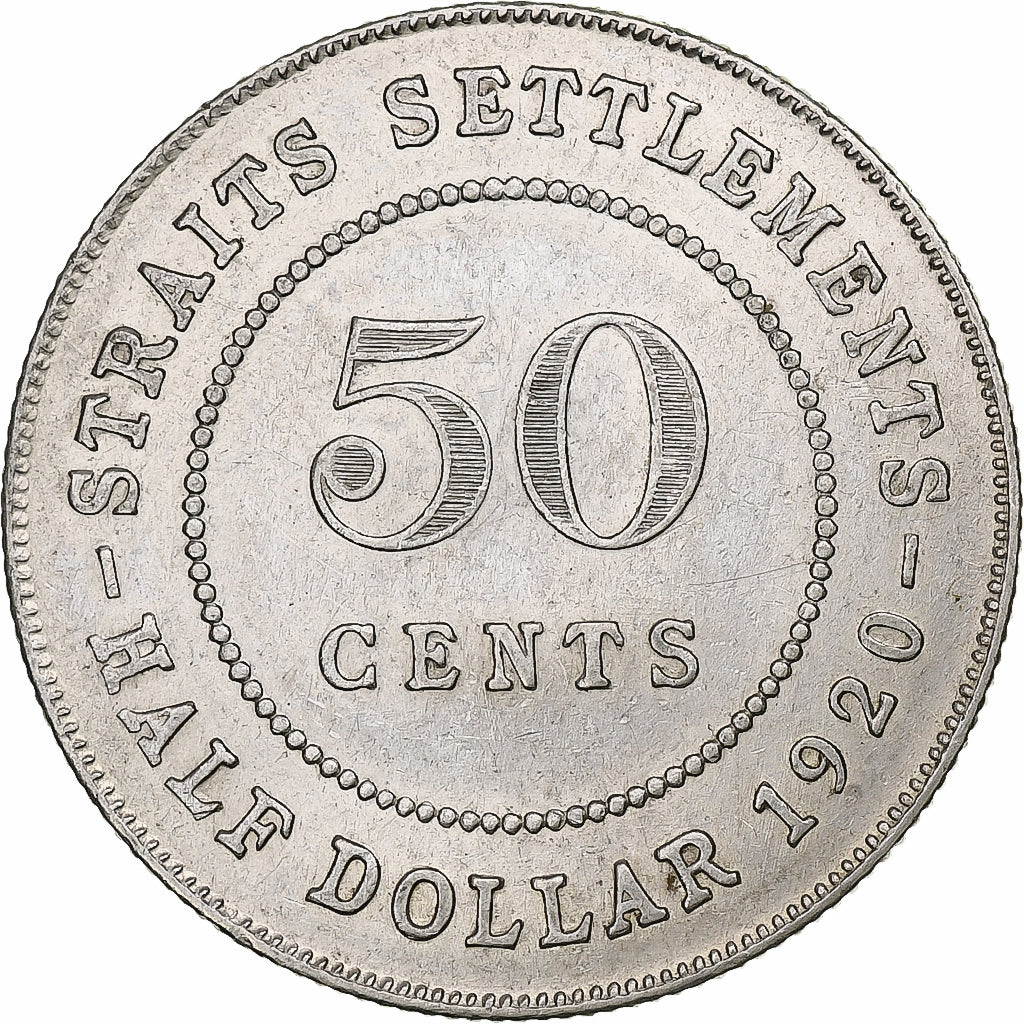 Straits Settlements, George V, 50 Cents, 1920, Bombay, Silver, EF(40-45)