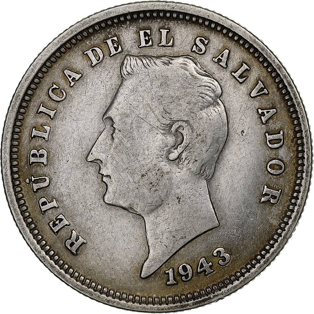 El Salvador, 25 Centavos, 1943, San Francisco, Silver, VF(30-35), KM:136