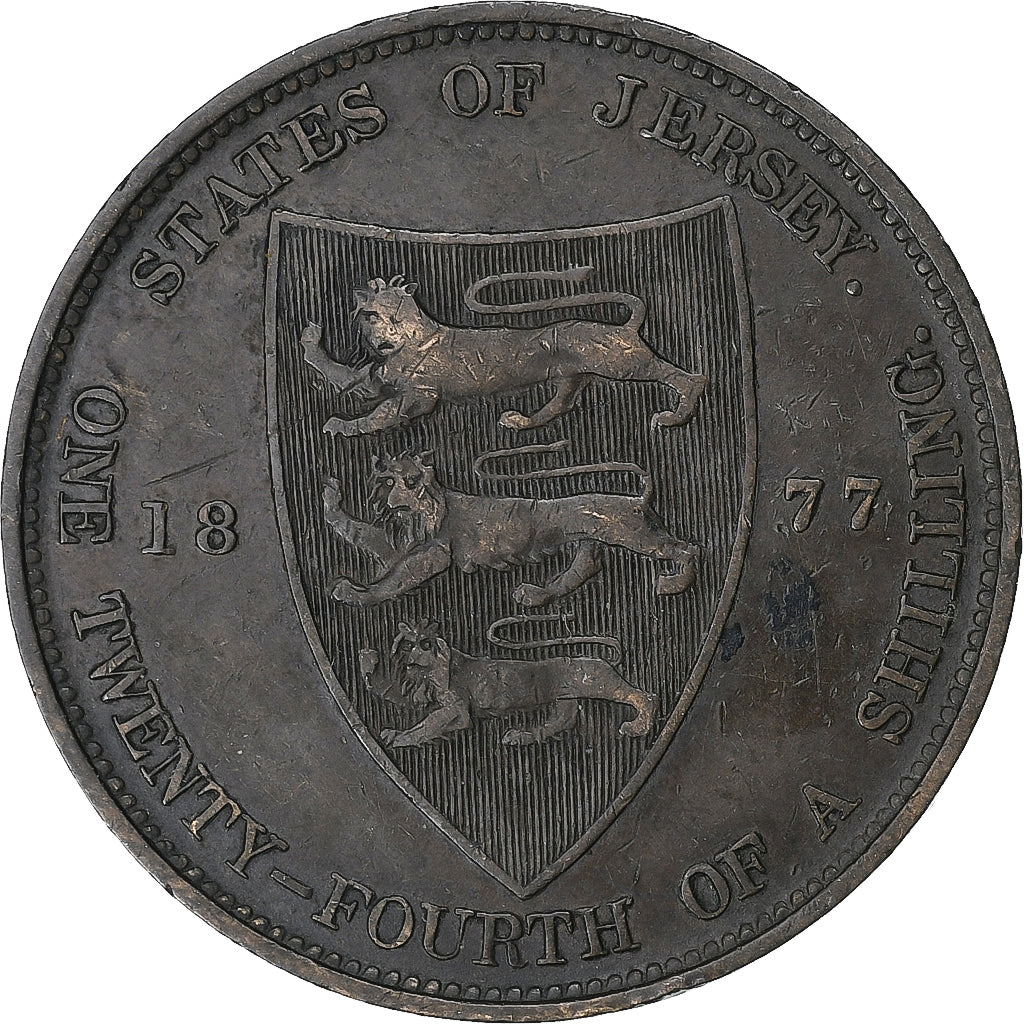 Jersey, Victoria, 1/24 Shilling, 1877, Heaton, Bronze, EF(40-45)