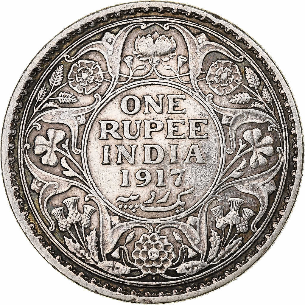 India-British, George V, Rupee, 1917, Bombay, Silver, EF(40-45), KM:524
