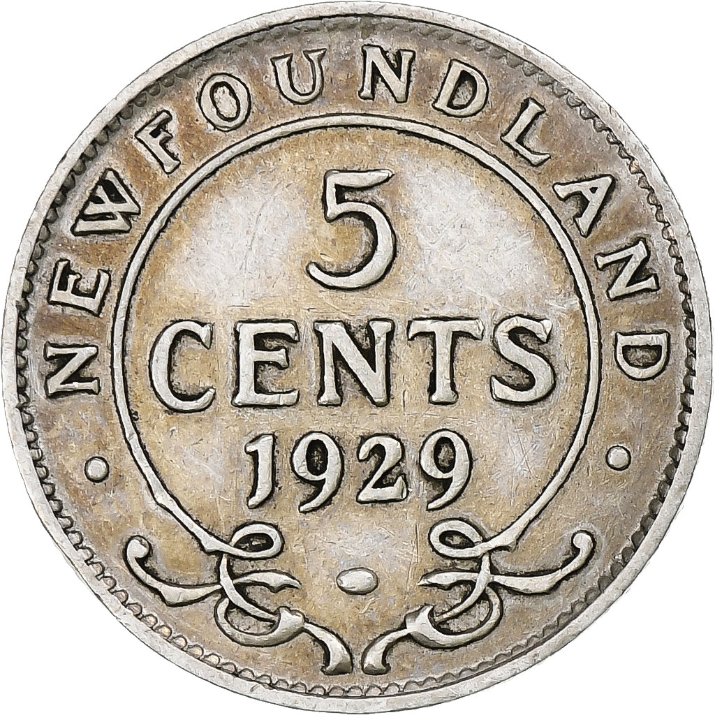 Newfoundland, George V, 5 Cents, 1929, London, Silver, EF(40-45), KM:13