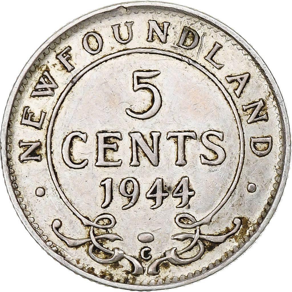 Newfoundland, George VI, 5 Cents, 1944, Ottawa, Silver, EF(40-45), KM:19a