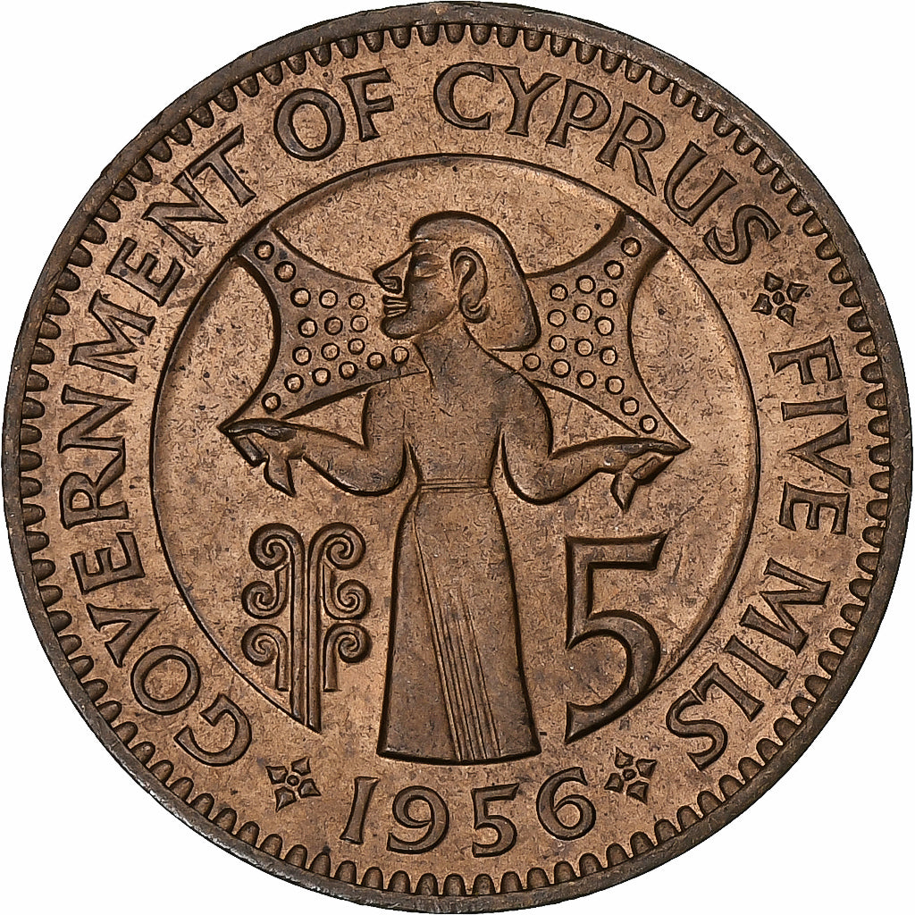 Zypern, Elizabeth II, 5 Mils, 1956, London, Bronze, VZ, KM:34