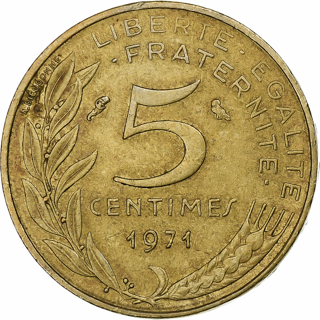 Francia, 5 Centimes, Marianne, 1971, Paris, Alluminio-bronzo, BB, Gadoury:175