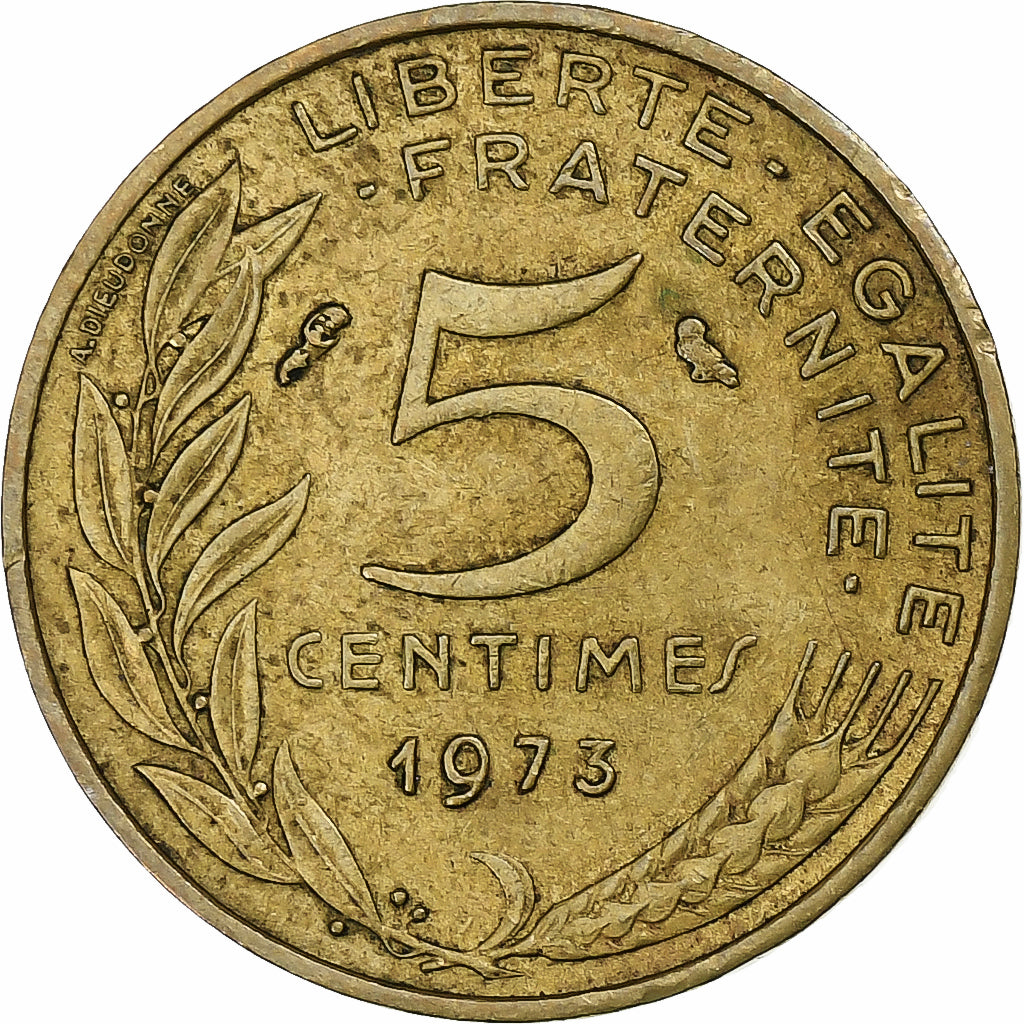 França, 5 Centimes, Marianne, 1973, Pessac, Alumínio-Bronze, EF(40-45)