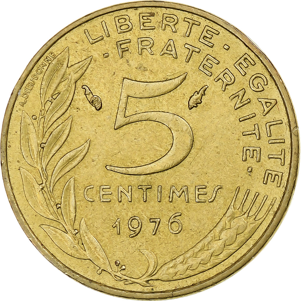 Francia, 5 Centimes, Marianne, 1976, Pessac, Alluminio-bronzo, BB, Gadoury:175