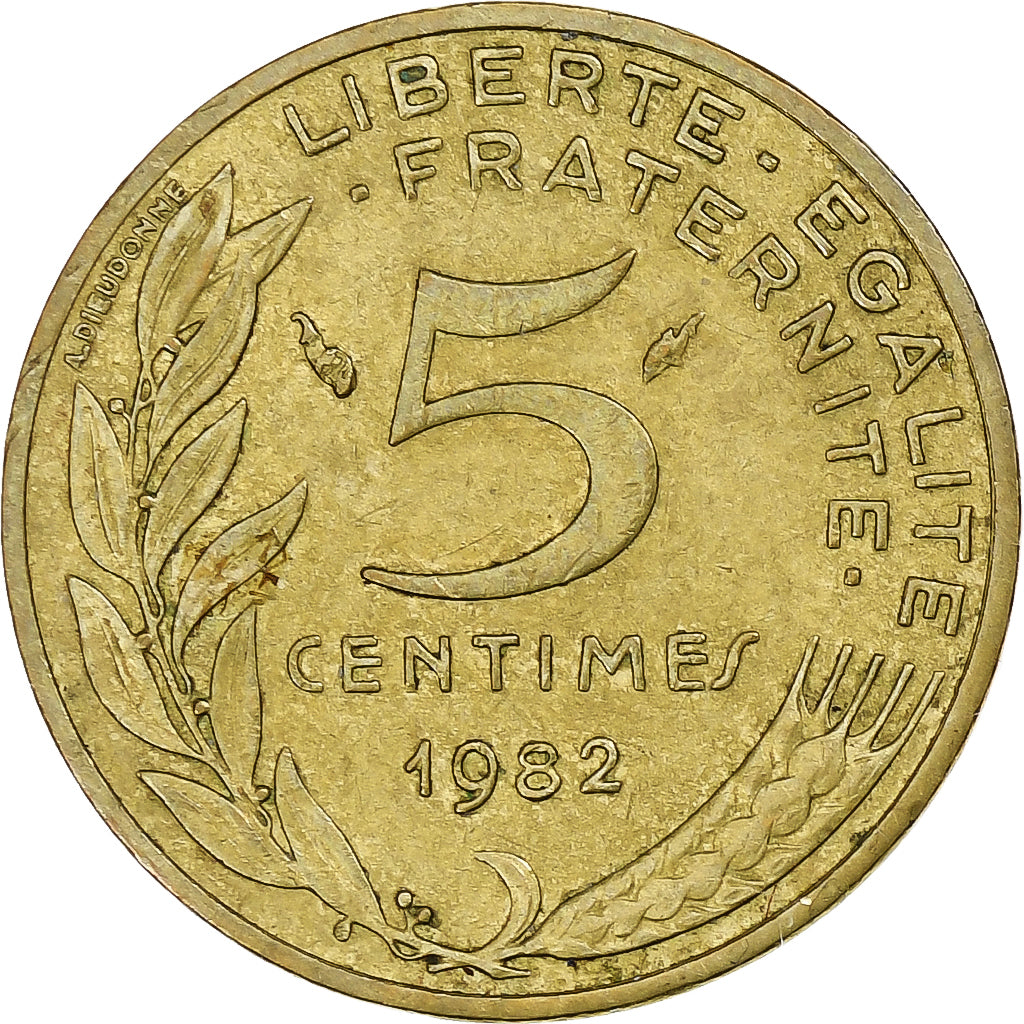 Francia, 5 Centimes, Marianne, 1982, Pessac, Alluminio-bronzo, BB, Gadoury:175
