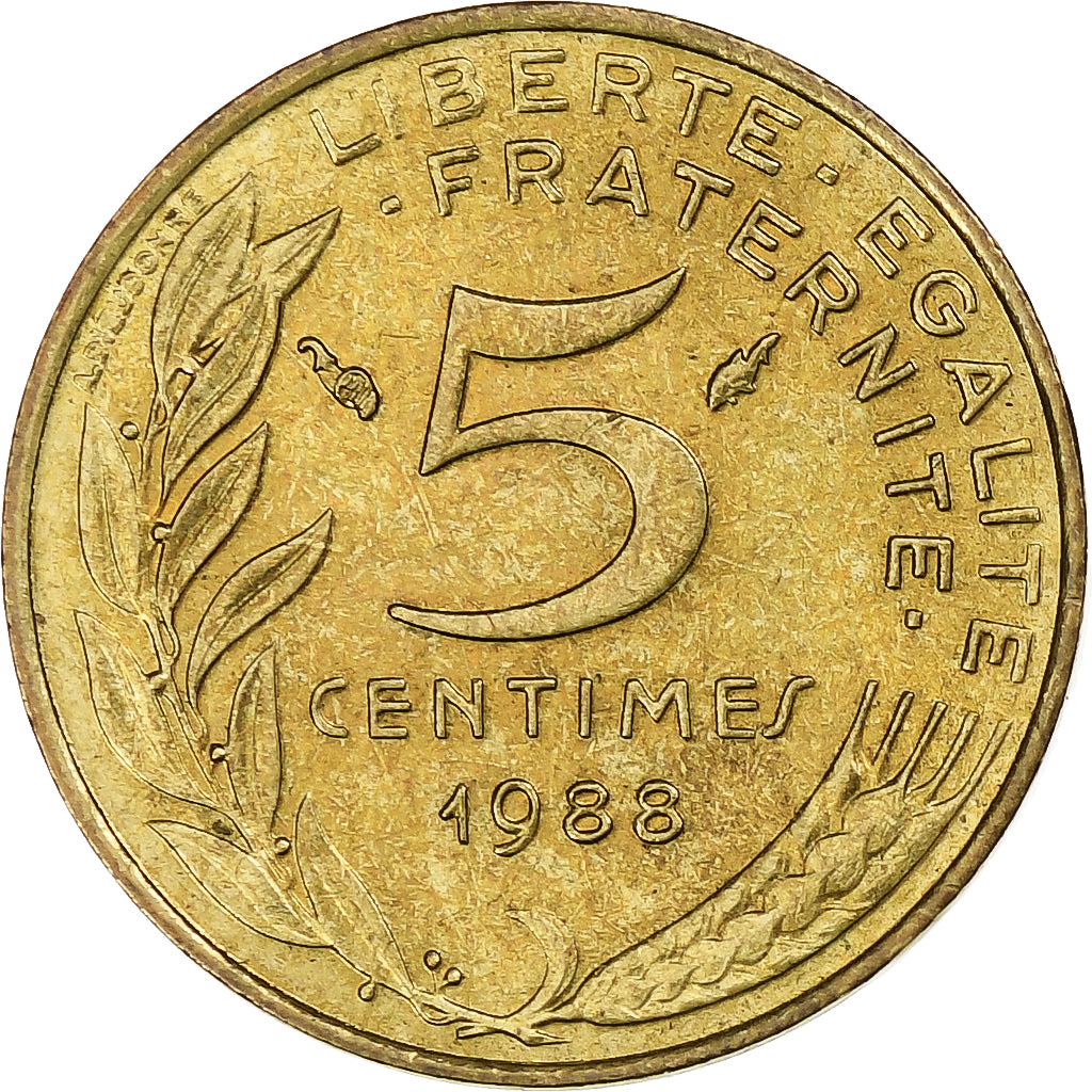 Francia, 5 Centimes, Marianne, 1988, Pessac, Alluminio-bronzo, BB+, Gadoury:175