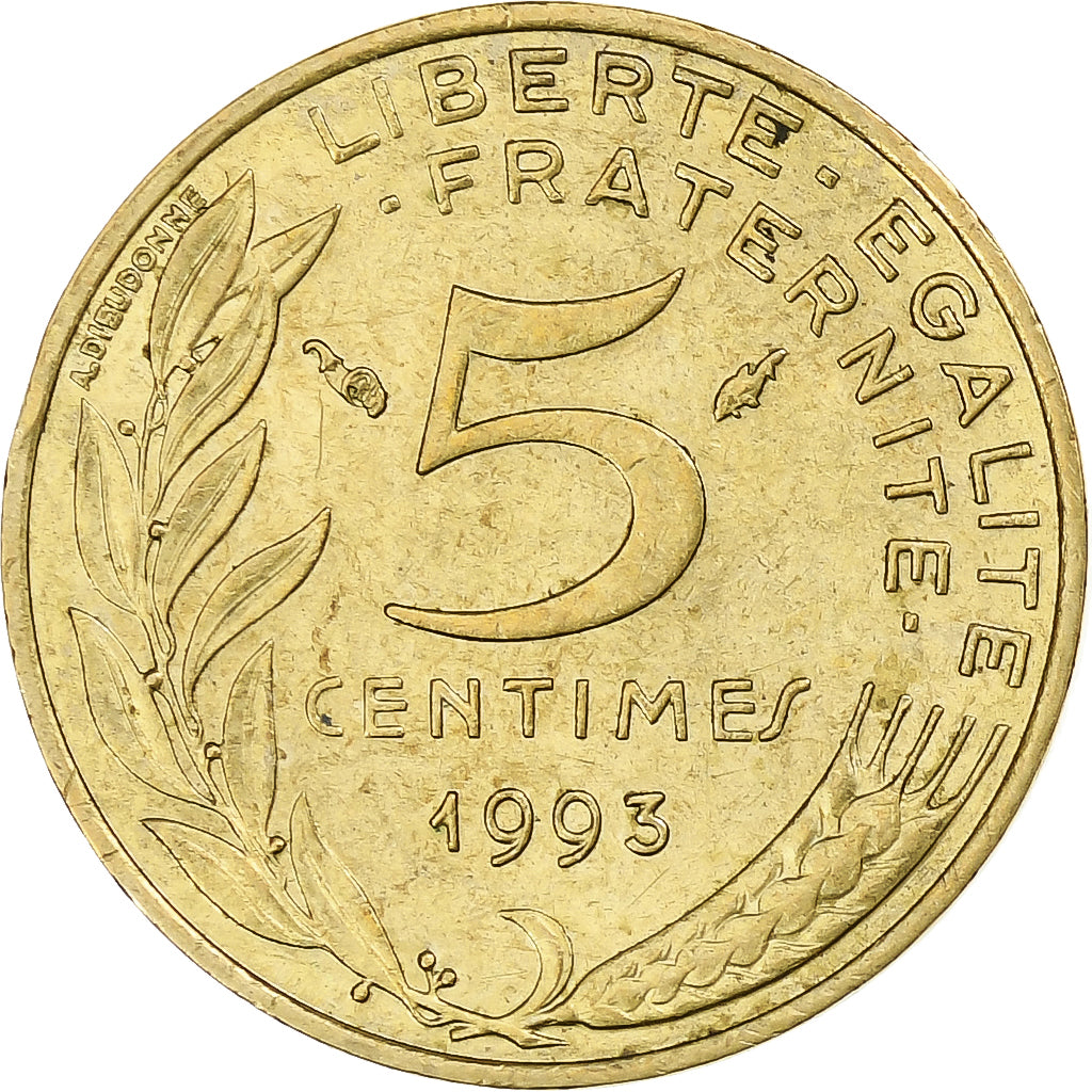 Francia, 5 Centimes, Marianne, 1993, Pessac, Alluminio-bronzo, BB+, Gadoury:175