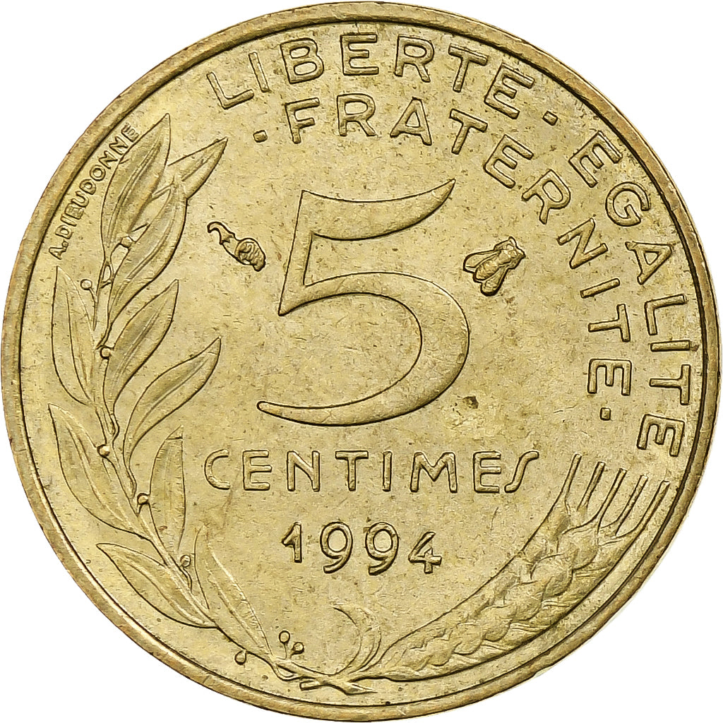 Frankrijk, 5 Centimes, Marianne, 1994, Pessac, Aluminum-Bronze, ZF+