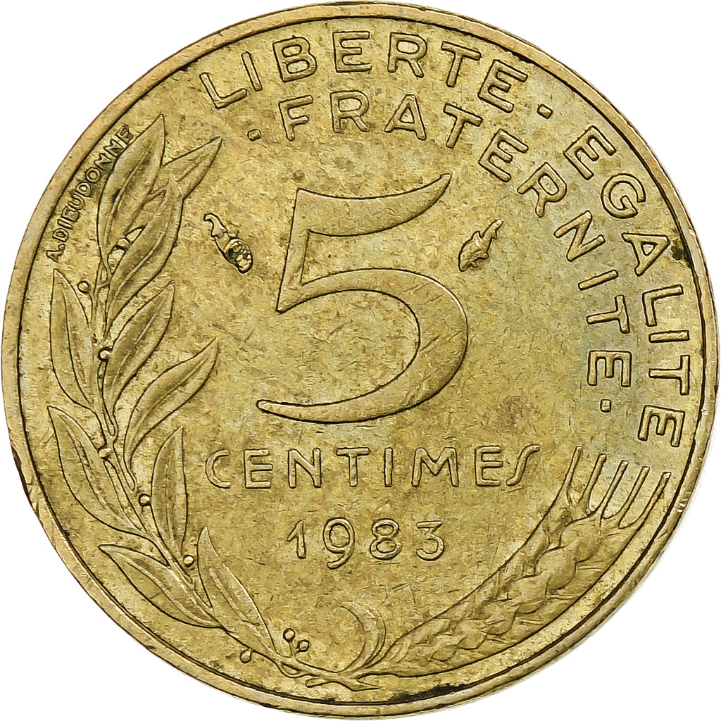 Frankrijk, 5 Centimes, Marianne, 1983, Pessac, Aluminum-Bronze, ZF+