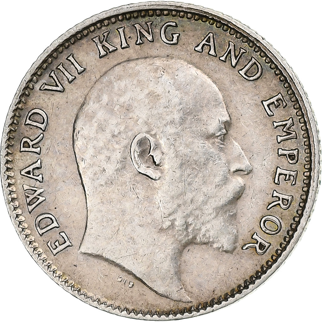 India-British, Edward VII, 1/4 Rupee, 1905, Calcutta, Silver, EF(40-45), KM:506