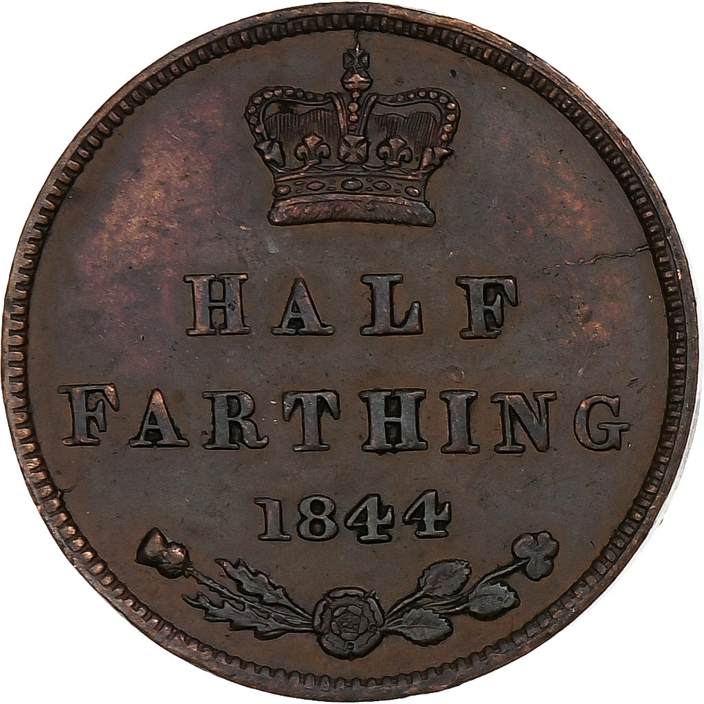 Reino Unido, Victoria, 1/2 Farthing, 1844, London, Cobre, BC+, KM:738