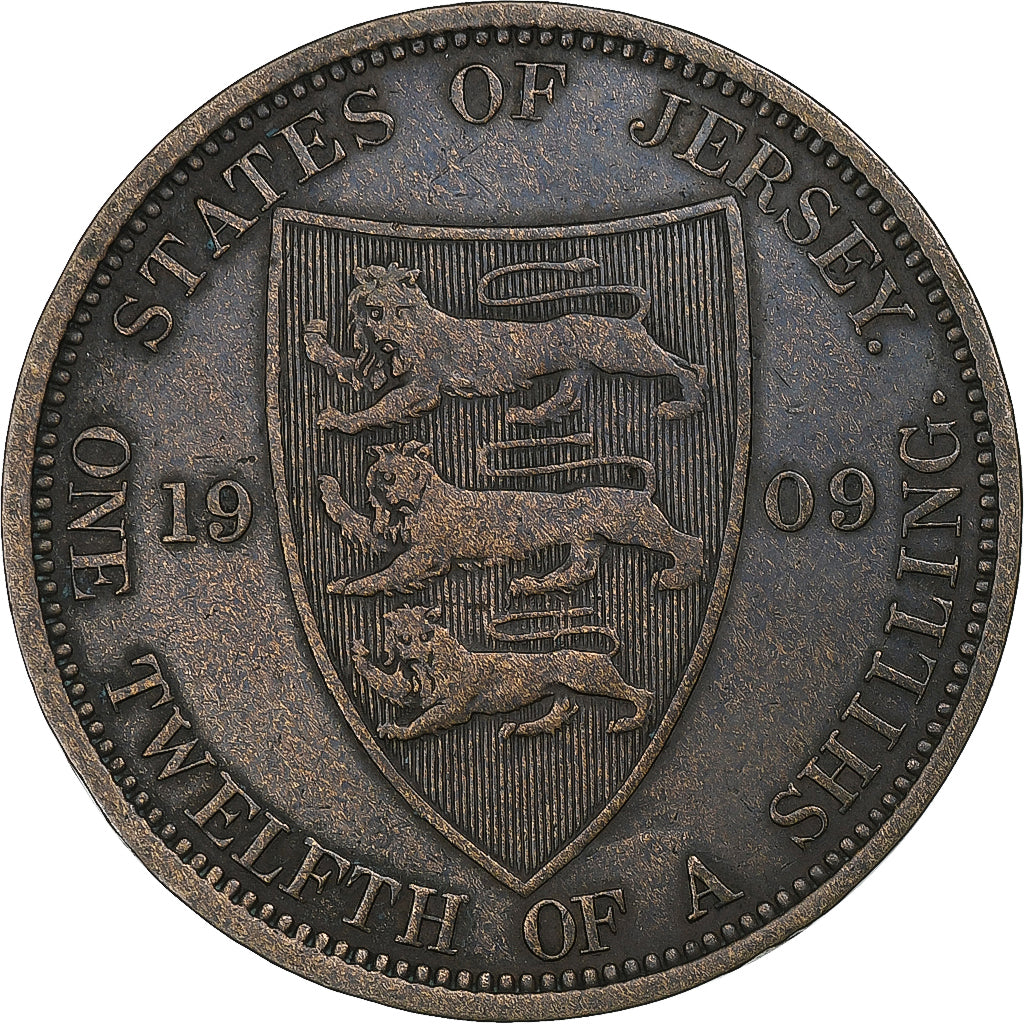 Jersey, Edward VII, 1/12 Shilling, 1909, London, Bronze, SS, KM:10