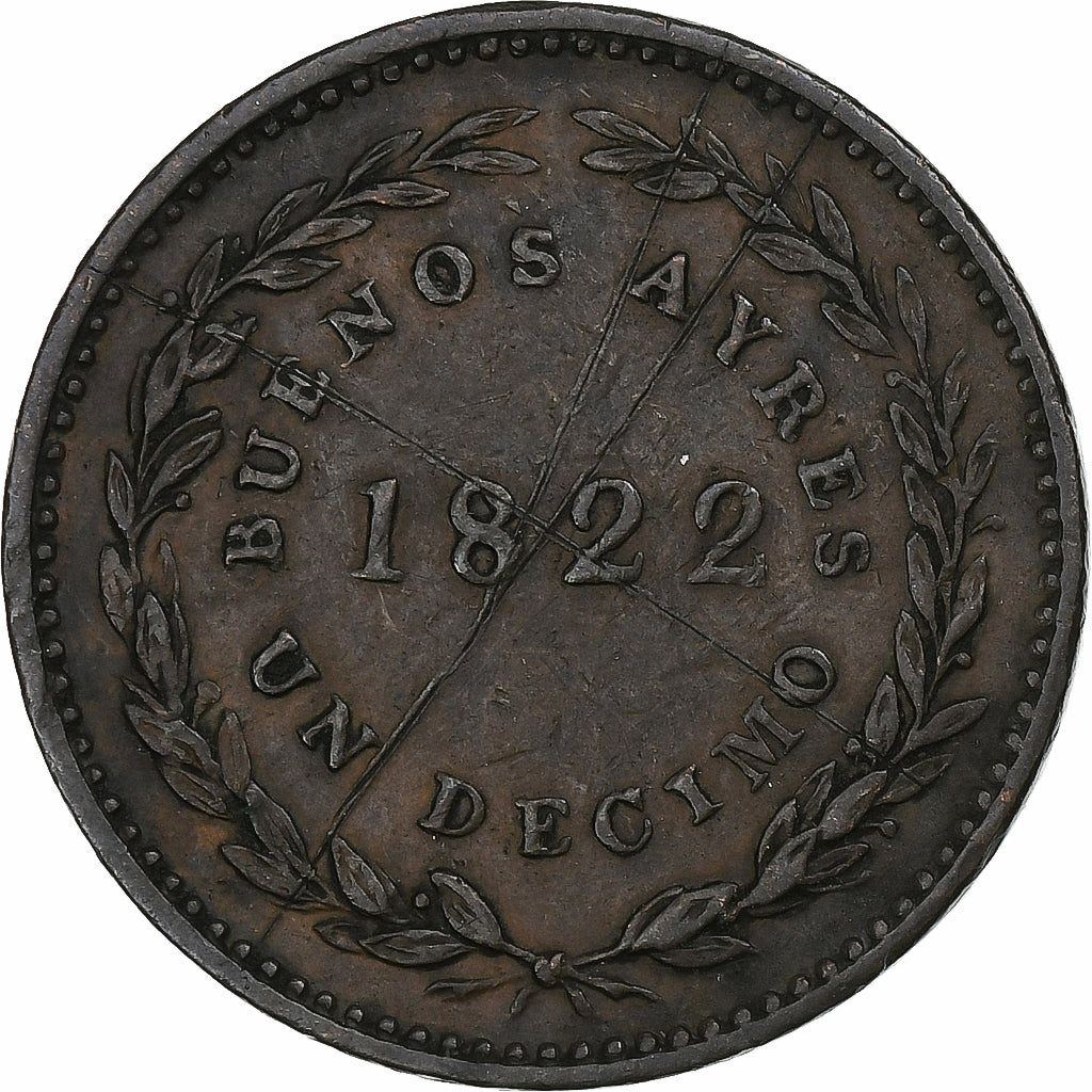 Argentina, Decimo, 1822, Buenos Aires, Rame, BB, KM:1