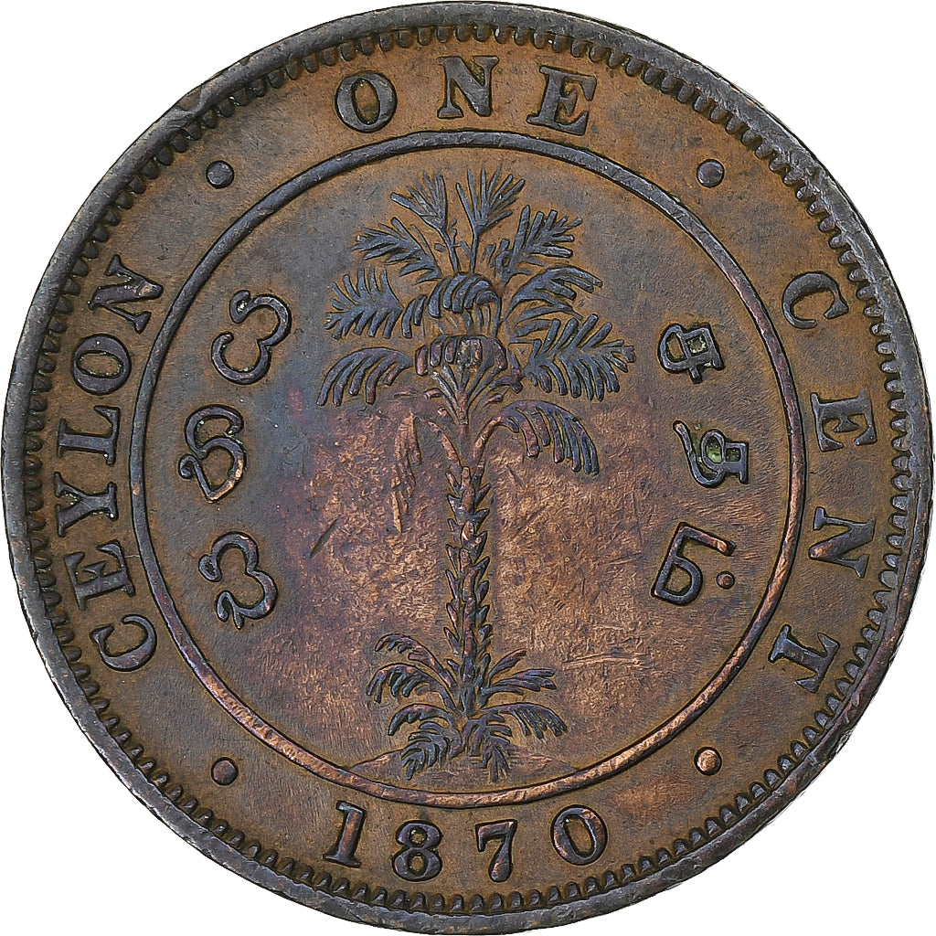Ceylon, Victoria, Cent, 1870, Calcutta, Rame, BB, KM:29