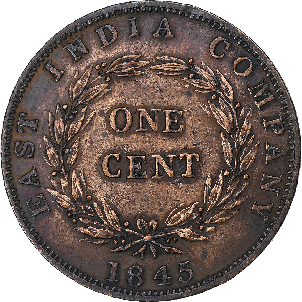 Straits Settlements, Victoria, Cent, 1845, Calcutta, Copper, EF(40-45), KM:3