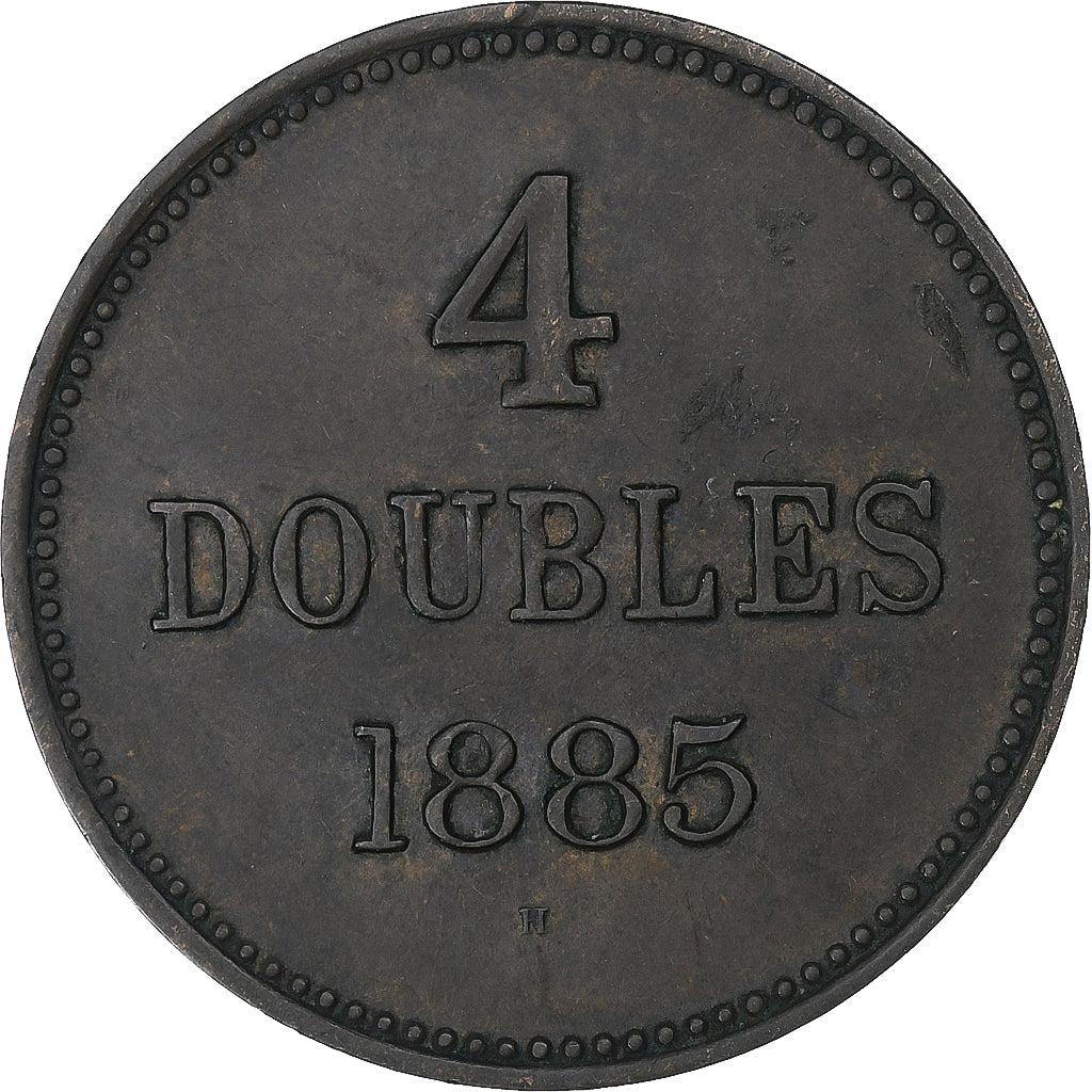 Guernsey, Victoria, 4 Doubles, 1885, Heaton, Bronze, EF(40-45), KM:5