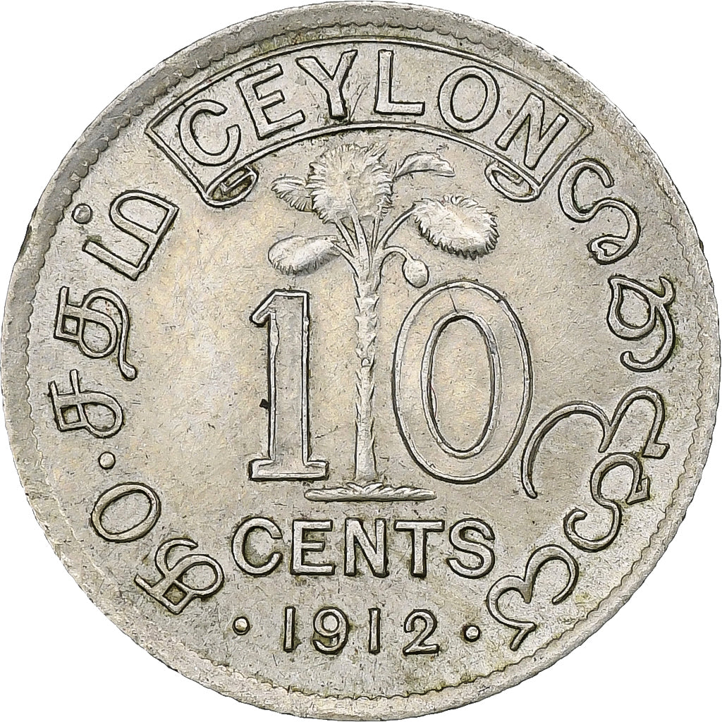Ceylon, George V, 10 Cents, 1912, London, Zilver, ZF+, KM:104