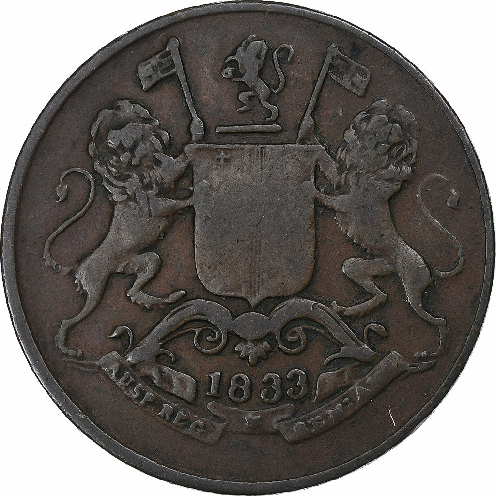 India-British, Bombay Presidency, 1/4 Anna, 1833, Bombay, Copper, VF(30-35)