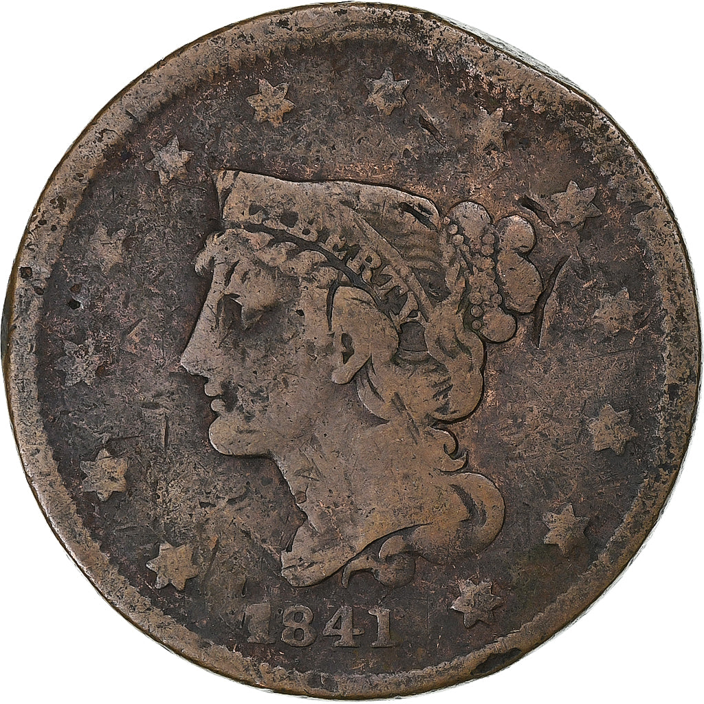 United States, Cent, Braided Hair, 1841, Philadelphia, Copper, VF(20-25), KM:67