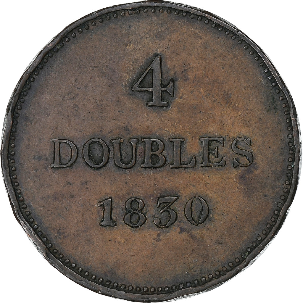 Guernsey, William IV, 4 Doubles, 1830, Soho, Bronze, VF(30-35), KM:2