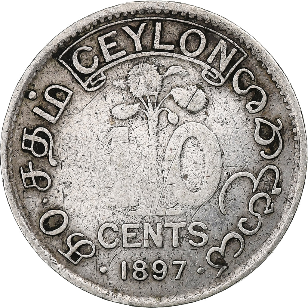 Ceylon, Victoria, 10 Cents, 1897, London, Zilver, FR+, KM:94