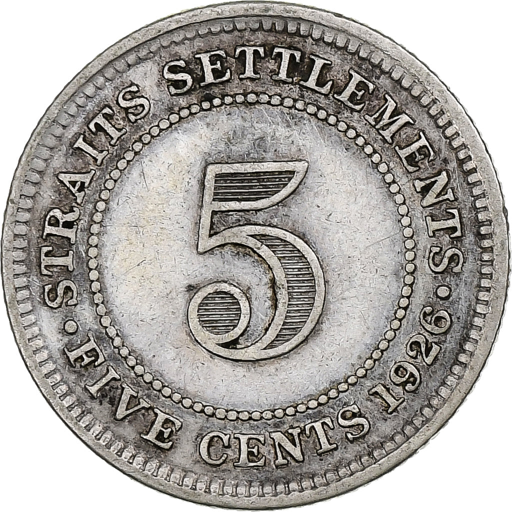 Straits Settlements, George V, 5 Cents, 1926, London, Zilver, ZF, KM:36