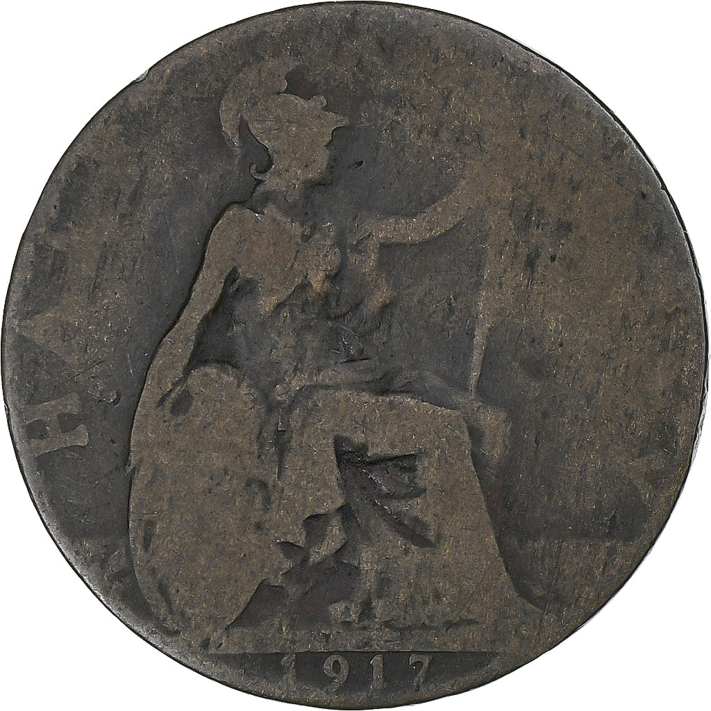 Reino Unido, George V, 1/2 Penny, 1917, London, Bronze, F(12-15), KM:809