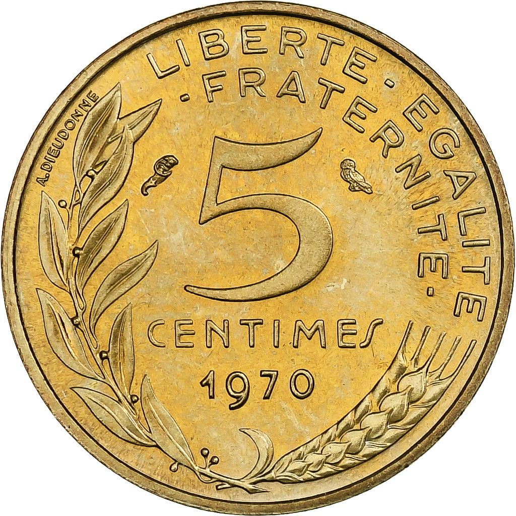 France, 5 Centimes, Marianne, 1970, Paris, Aluminum-Bronze, AU(50-53)