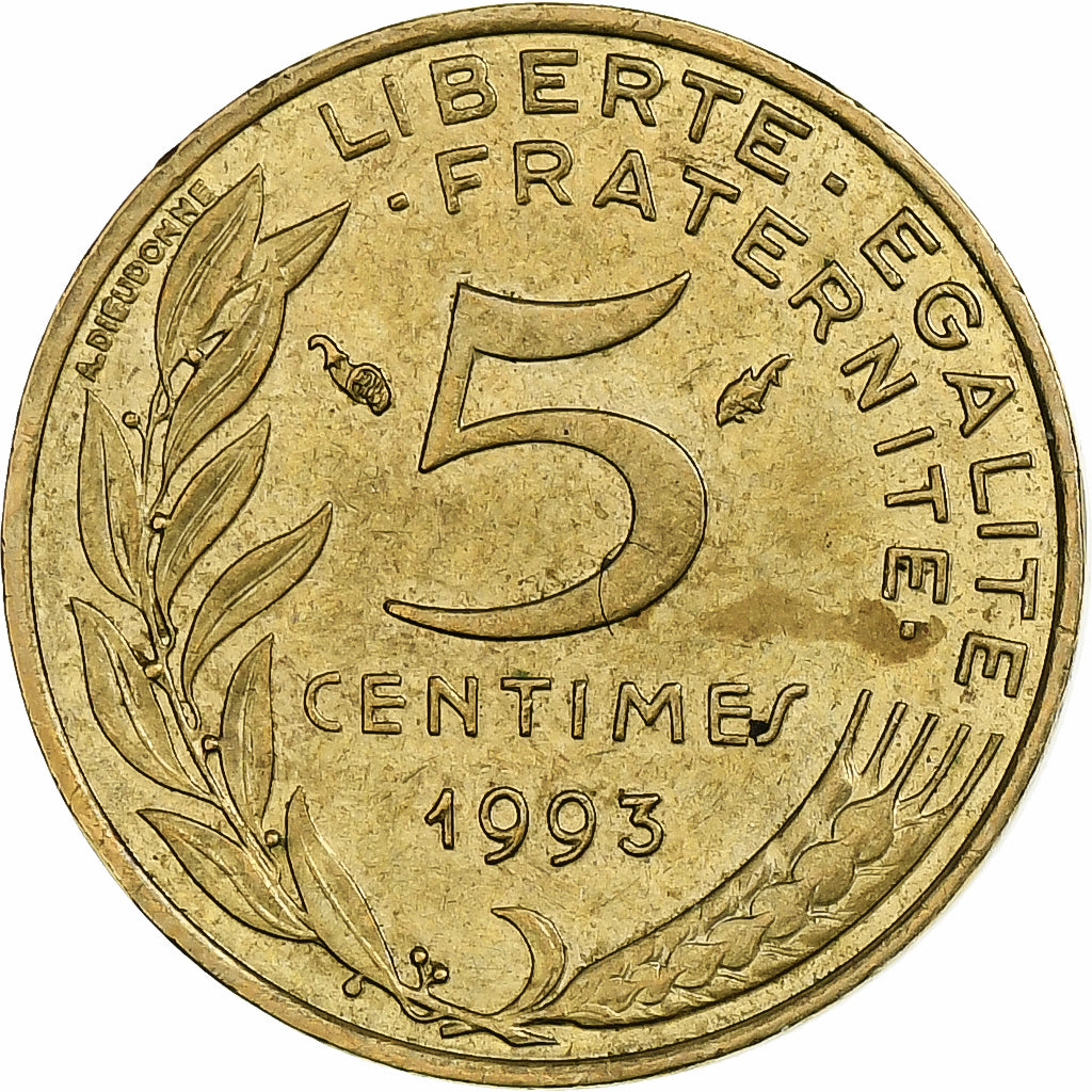 France, 5 Centimes, Marianne, 1993, Pessac, Aluminum-Bronze, EF(40-45)