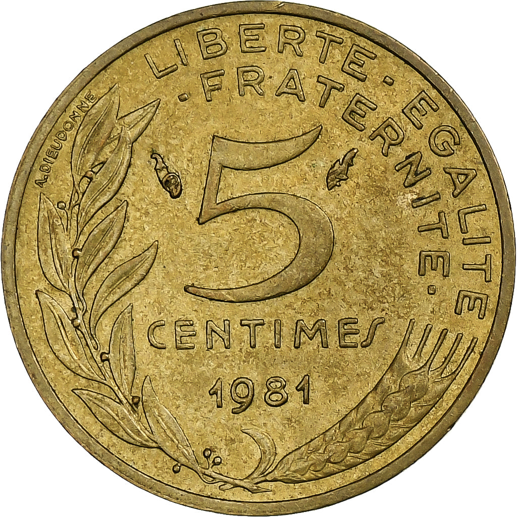 France, 5 Centimes, Marianne, 1981, Pessac, Aluminum-Bronze, EF(40-45)