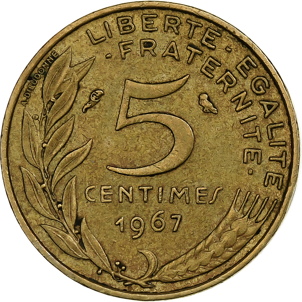 Francia, 5 Centimes, Marianne, 1967, Paris, Alluminio-bronzo, BB, Gadoury:175