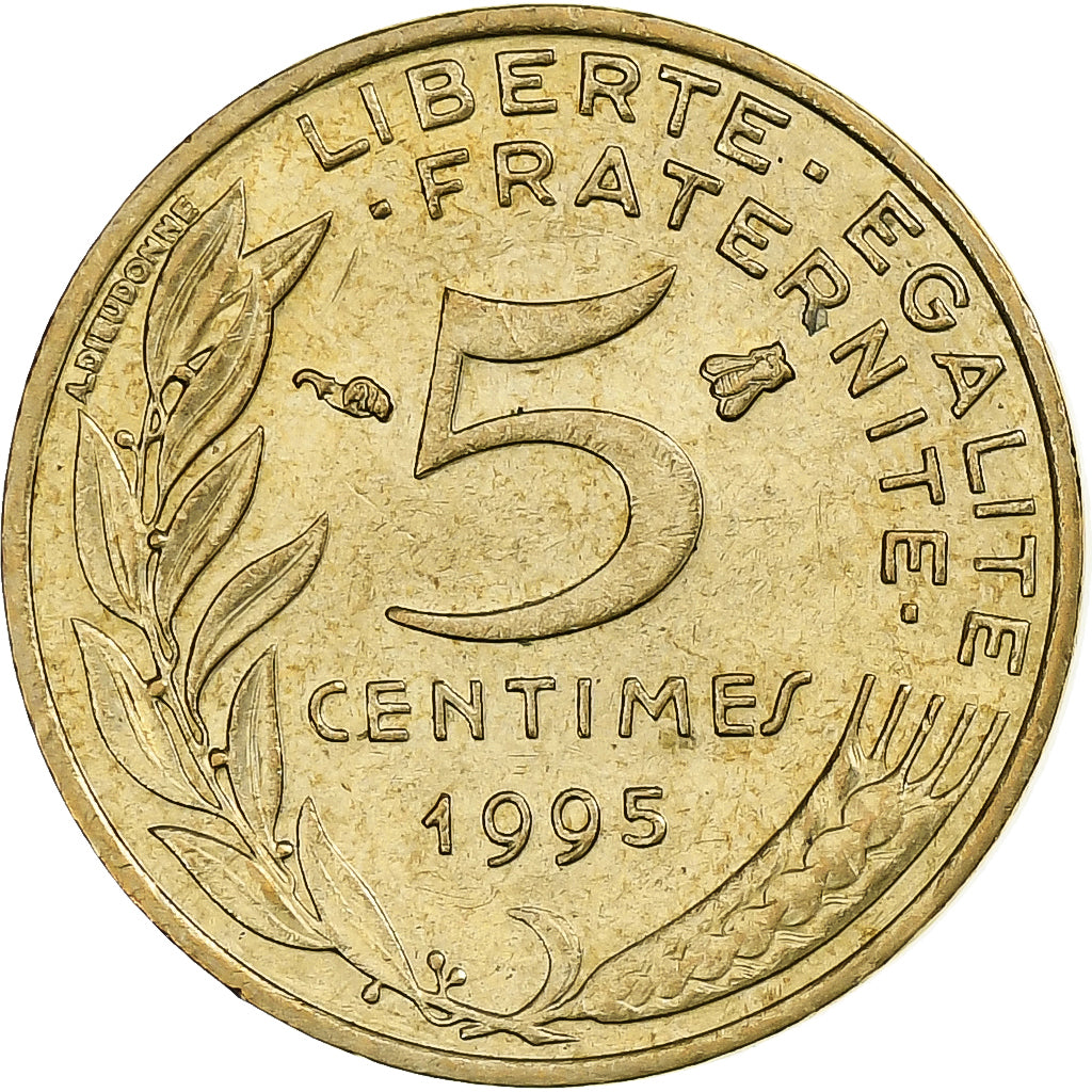 France, 5 Centimes, Marianne, 1995, Pessac, Aluminum-Bronze, EF(40-45)