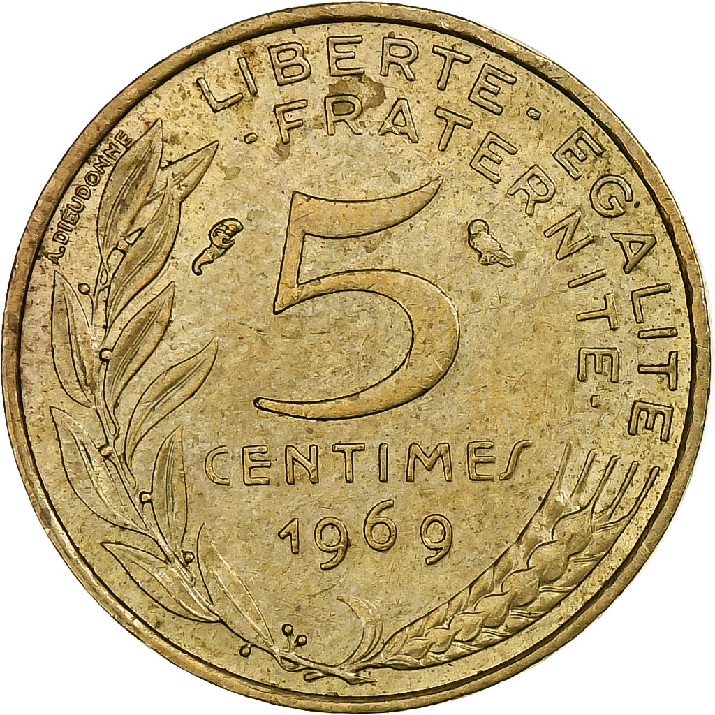Francia, 5 Centimes, Marianne, 1969, Paris, Alluminio-bronzo, BB, Gadoury:175