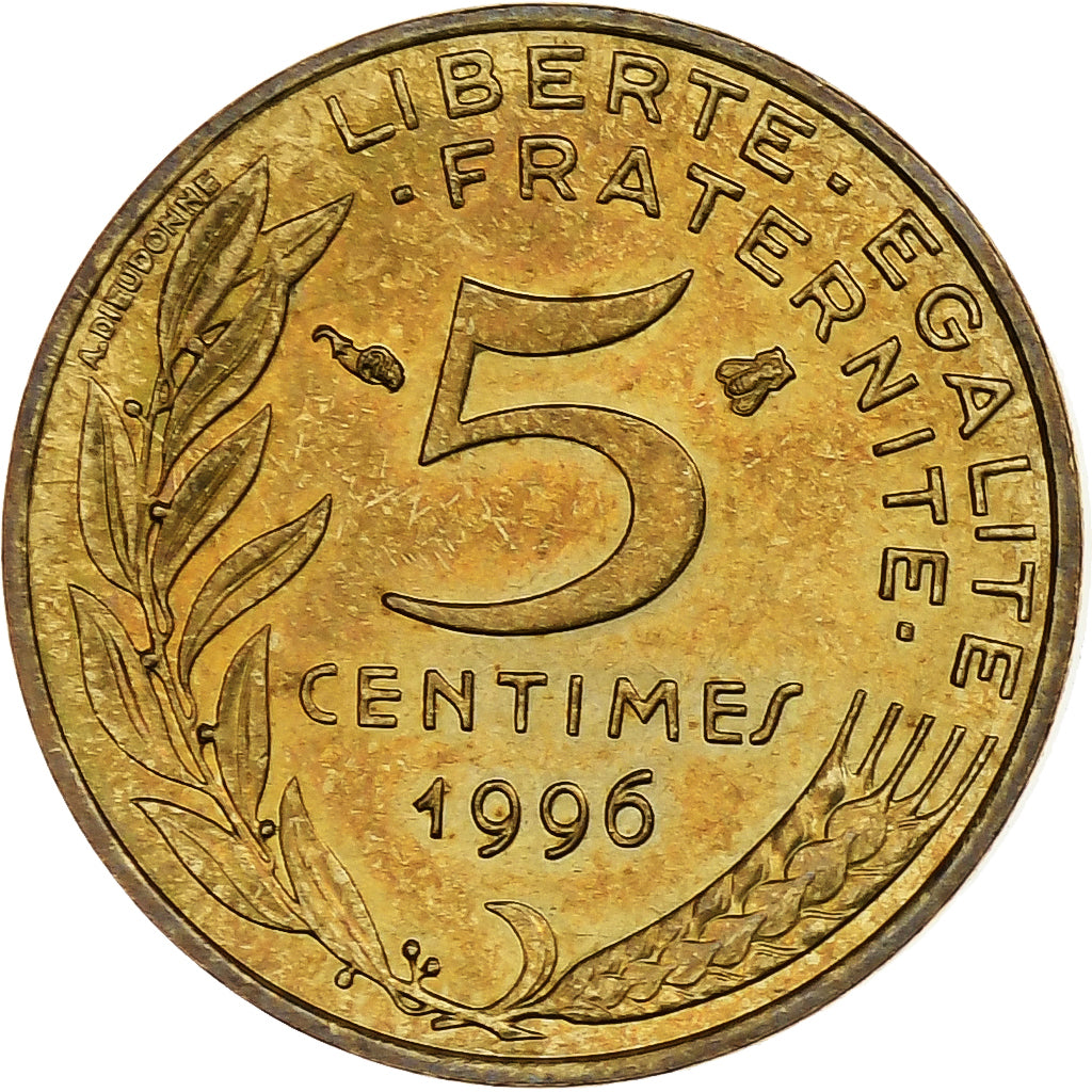 Francia, 5 Centimes, Marianne, 1996, Pessac, Alluminio-bronzo, BB+, Gadoury:175