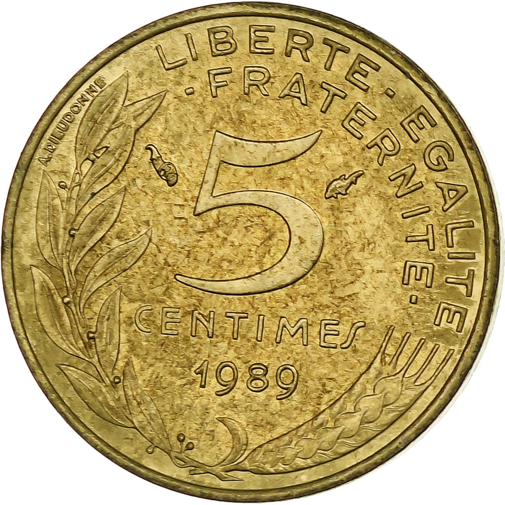 Francia, 5 Centimes, Marianne, 1989, Pessac, Alluminio-bronzo, BB, Gadoury:175