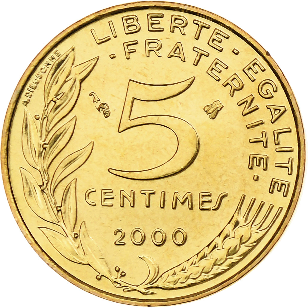 France, 5 Centimes, Marianne, 2000, Pessac, BU, Aluminum-Bronze, MS(65-70)
