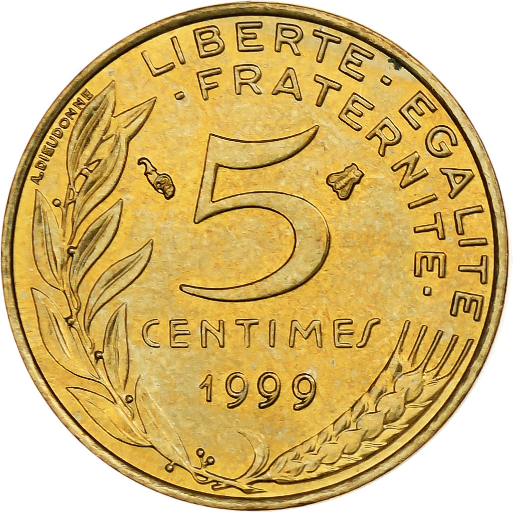 Frankreich, 5 Centimes, Marianne, 1999, Pessac, BU, Aluminum-Bronze, UNZ